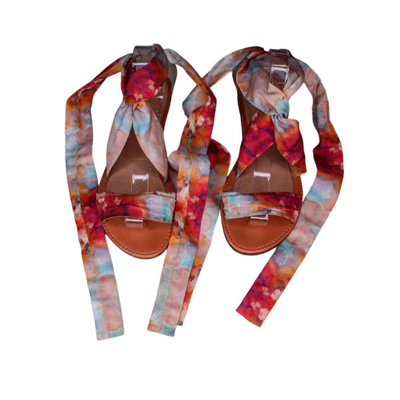 Jasper & Jeera Sandals Ankle Tie Fabric Pink Peach Blue Size 40 - Picture 2 of 6